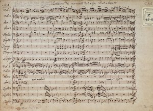 Page de partition musicale de menuets en 5 cadences pour piano, K 568 par le compositeur autrichien Wolfgang Amadeus Mozart (1756-1791) - Austrian School